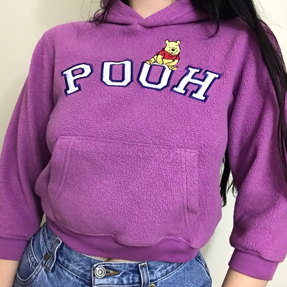 Vintage Pooh embroidery cropped hoodie